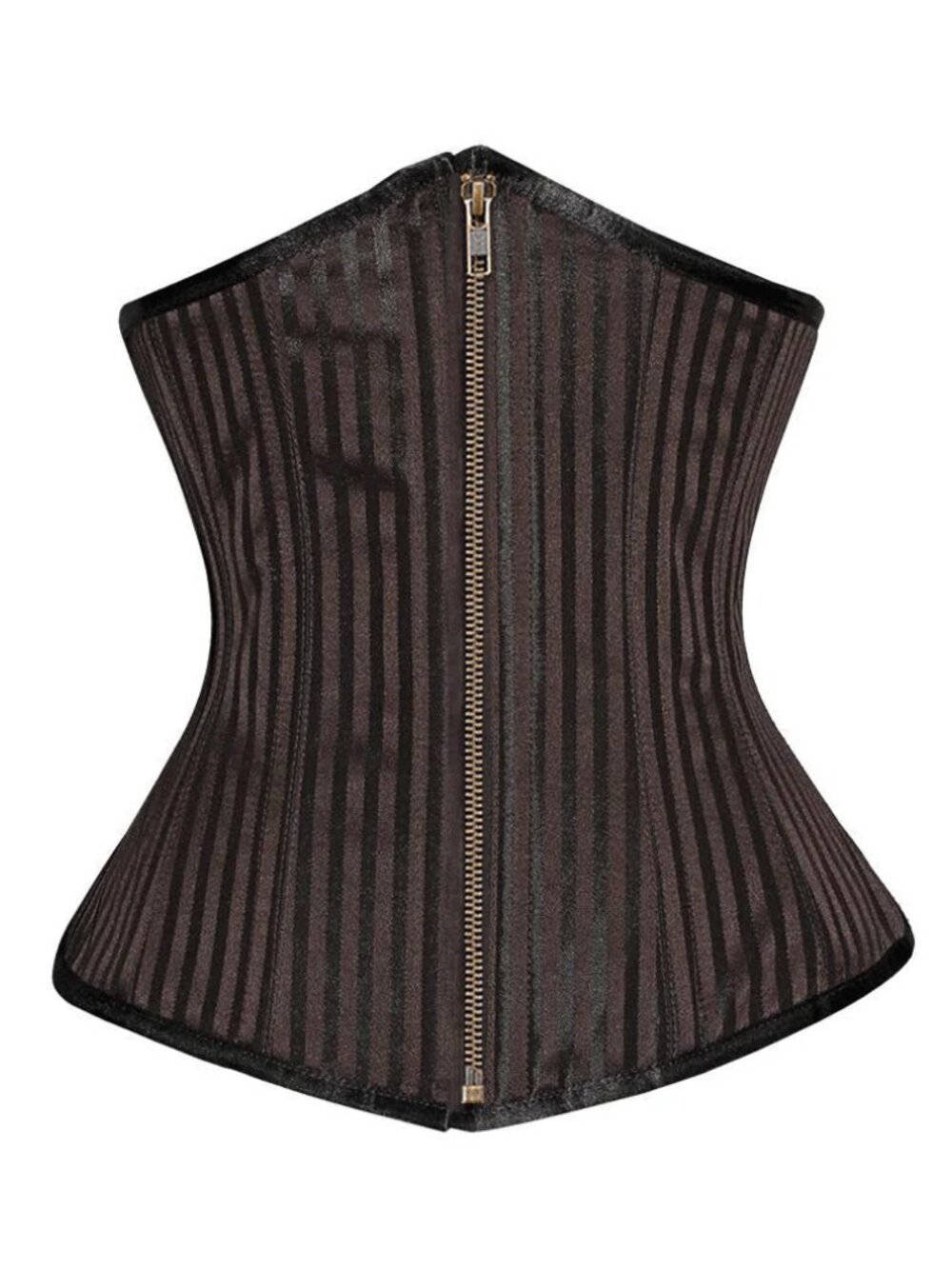 Authentic Longline Underbust Classic Brown Striped Waist Corset with Front Zip